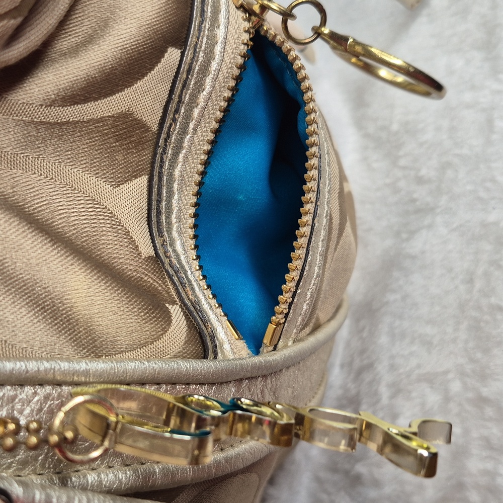 Coach Poppy Metallic Gold and Tan Tote Bag - Picture 12 of 17